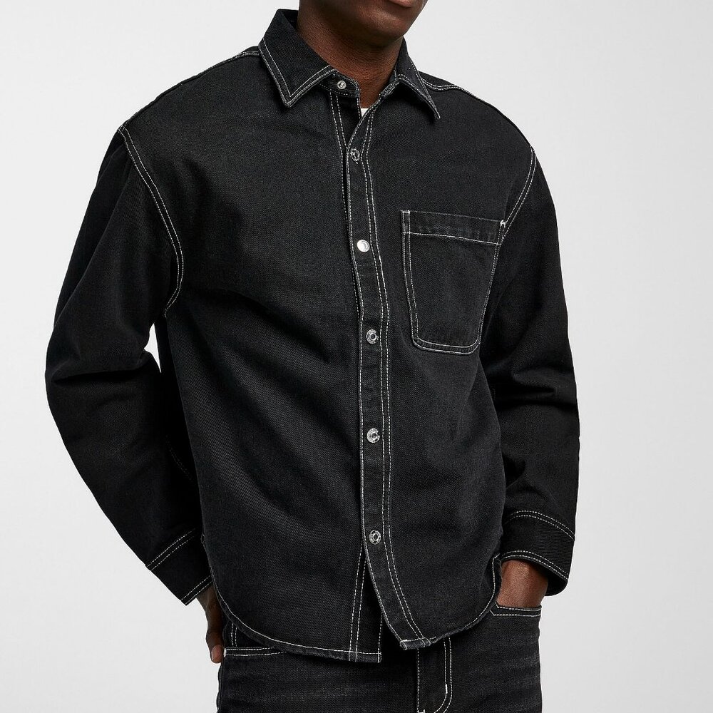 BNWT AW24 HOUSE OF SUNNY BLACK DENIM LOGO OVERSHIRT L